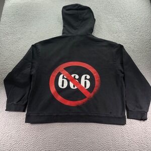 Who Decides War Hoodie Mens Small Black Faded Thrashed 666 Graphic Oversized